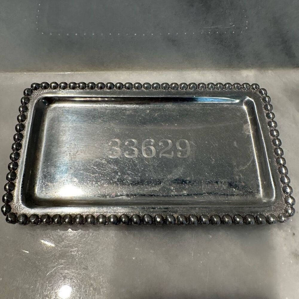 Mariposa Aluminum Silver Pearl Edged Inscription Tampa 33629 Serving Tray Size 4